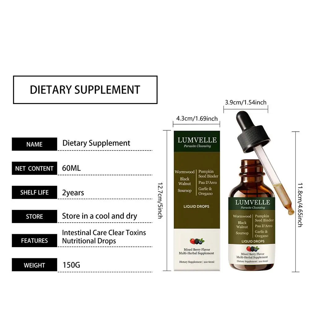 60ml Wormwood Herbal Drops | Zero Alcohol Gut Support Herbal Supplement Drops QXL