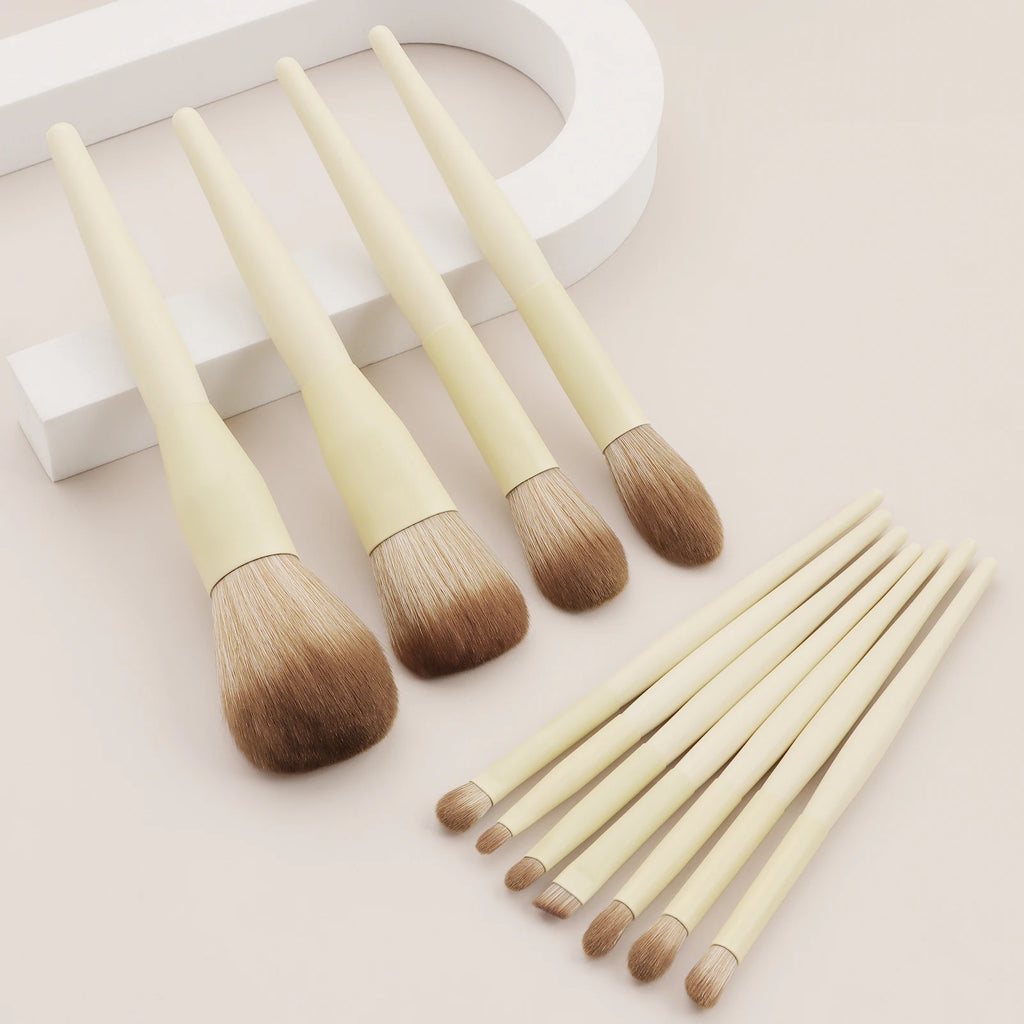 11-Pc Cream Yellow Makeup Brush Set | Soft Gradient Bristles Makeup Brush Set QXL