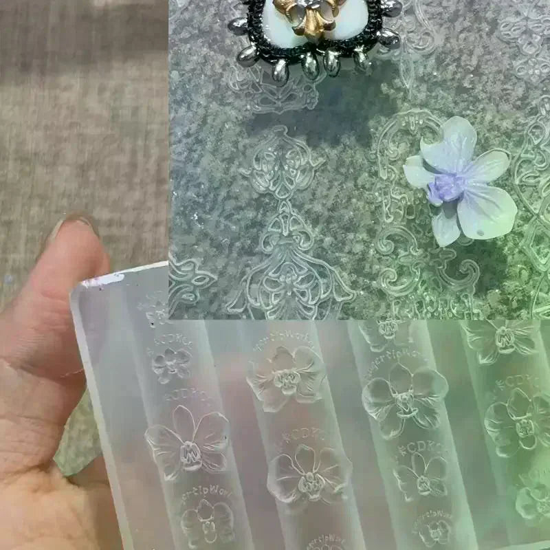 3D Orchid Silicone Nail Art Mold | DIY Floral Carving Template Silicone Nail Mold QXL