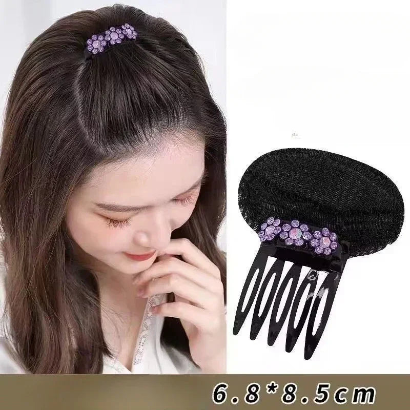 Rhinestone Hair Pad Sponge Clip | Volume Bun Bump for Women Hair Volume Clip QXL Purple