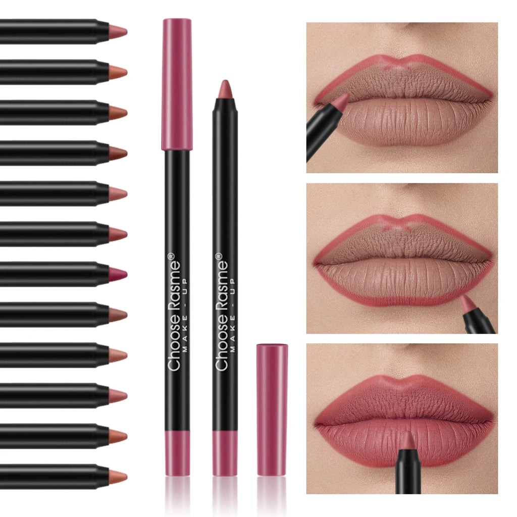 12-Piece Matte Lip Liner Set – Waterproof, Long-Lasting Nudes Lip Liner Set QXL