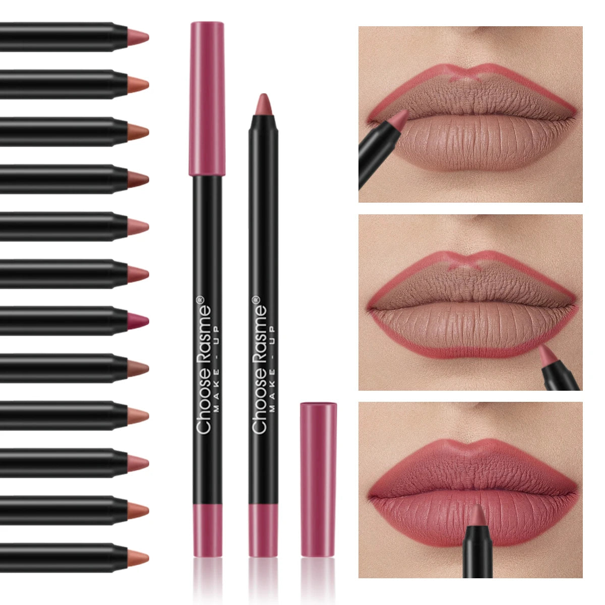 12-Piece Matte Lip Liner Set – Waterproof, Long-Lasting Nudes Lip Liner Set QXL