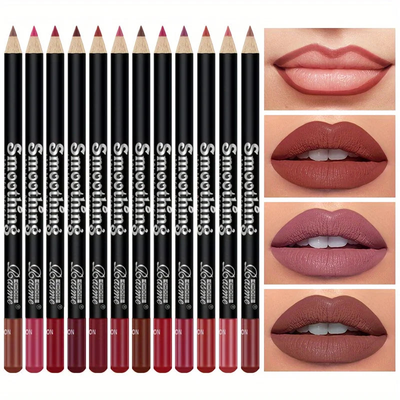 12-Pc Matte Lipstick & Lip Liner Set | Long-Lasting Waterproof Lip Cosmetics Set QXL