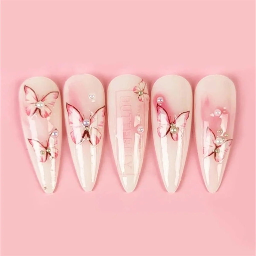 5D Butterfly Nail Art Stickers | Pink Gradient Kawaii Decals Nail Art Stickers QXL