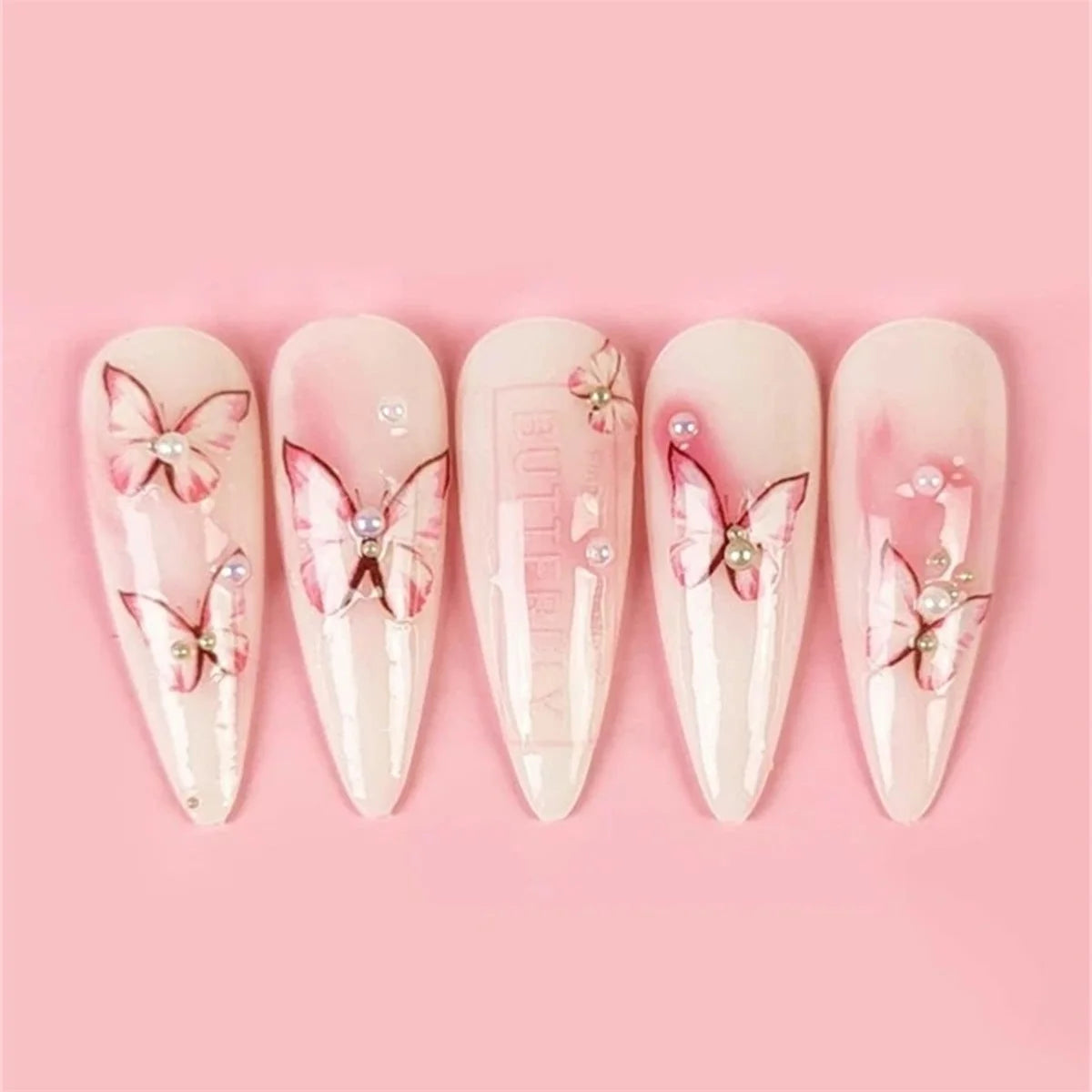 5D Butterfly Nail Art Stickers | Pink Gradient Kawaii Decals Nail Art Stickers QXL