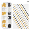 12-Grid Metal Nail Art Chains | Gold Silver Black Bead Set Nail Art Chains QXL A1