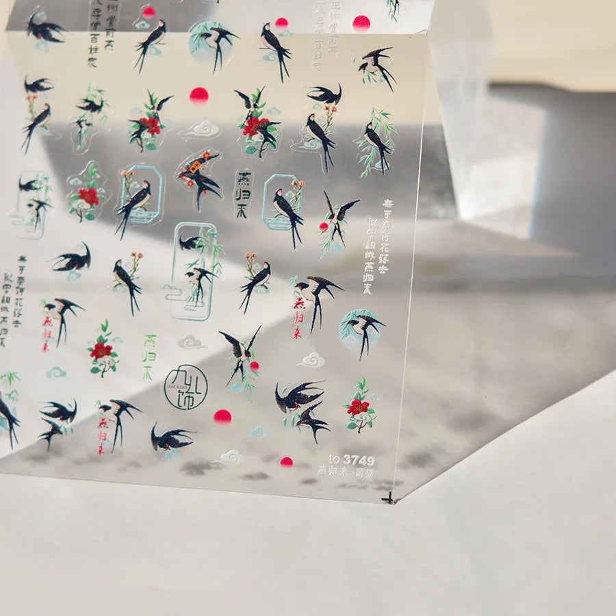 5D Nail Art Stickers – Floral Butterfly Peach Blossom Decals