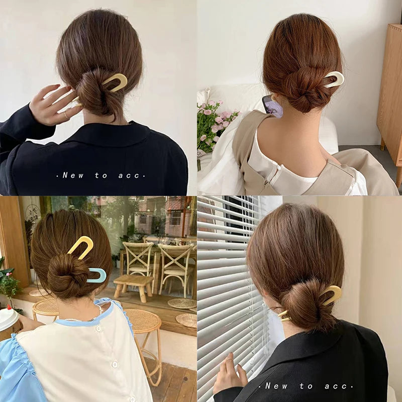 Korean Shell Hair Sticks | U-Shape Hairpins & Bun Maker Hair Sticks & Pins QXL