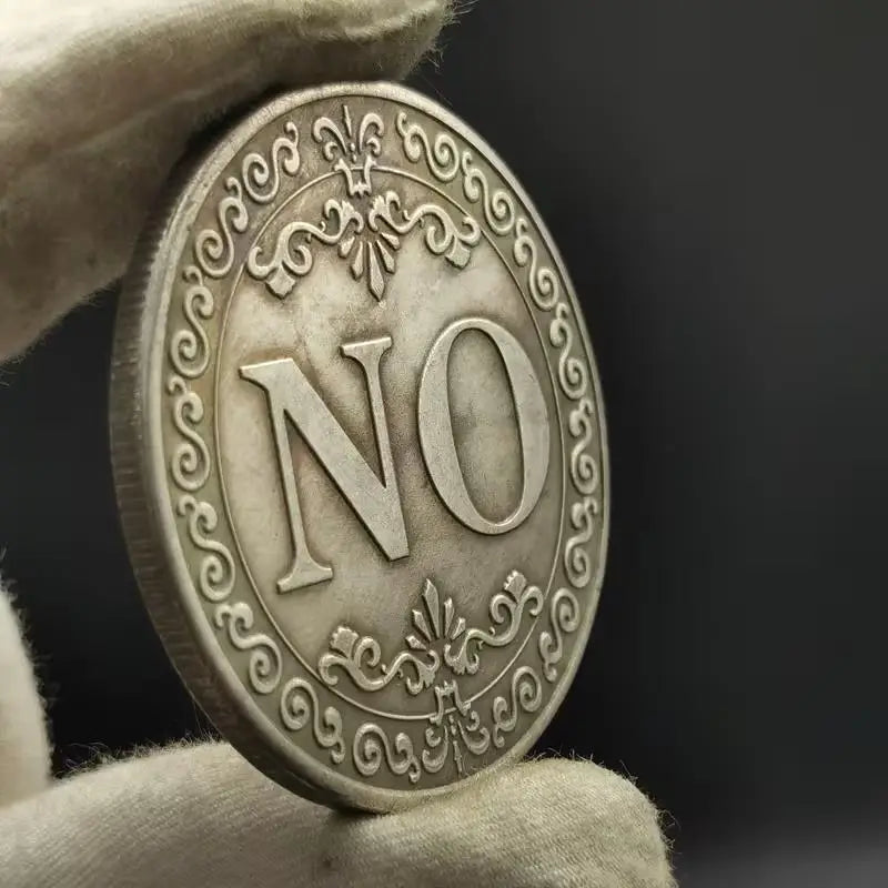 Double-Sided YES/NO Lucky Coin | Antique Silver Floral Gift Novelty Collectible Coin QXL