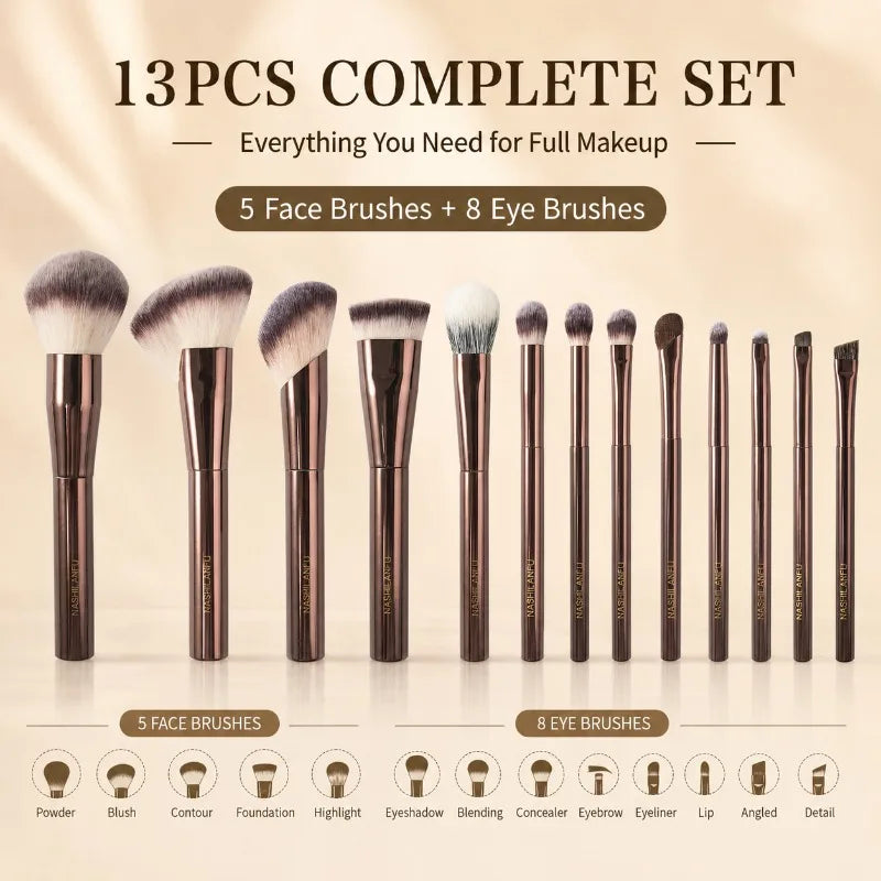 13-Pc Pro Makeup Brush Set | Rose Gold Aluminum Handle Makeup Brush Set QXL