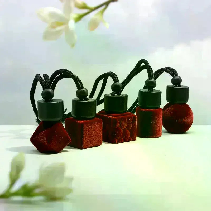 Red Plush Car Hanging Perfume Diffuser | Empty Glass Bottle Car Fragrance Diffuser QXL