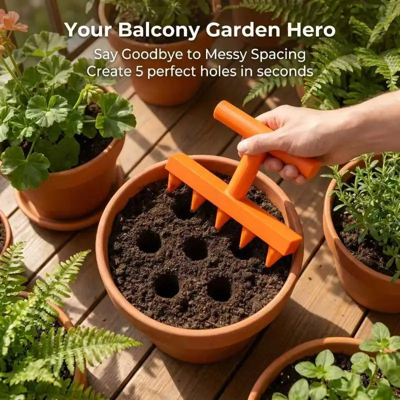 5-Tooth Hole Punch Seeder for Vegetables, Flowers & Herbs Garden Seeder Tool QXL