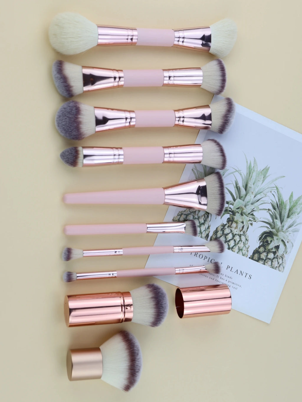 10-Piece Pink Makeup Brush Set | Goat Hair & Wood Handle Makeup Brush Set QXL