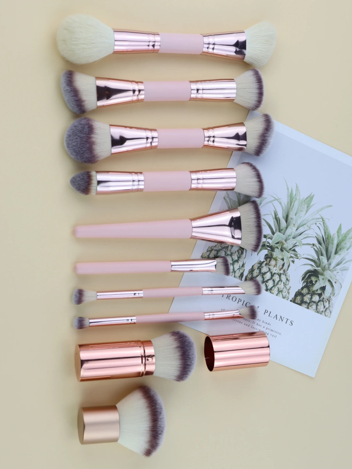 10-Piece Pink Makeup Brush Set | Goat Hair & Wood Handle Makeup Brush Set QXL