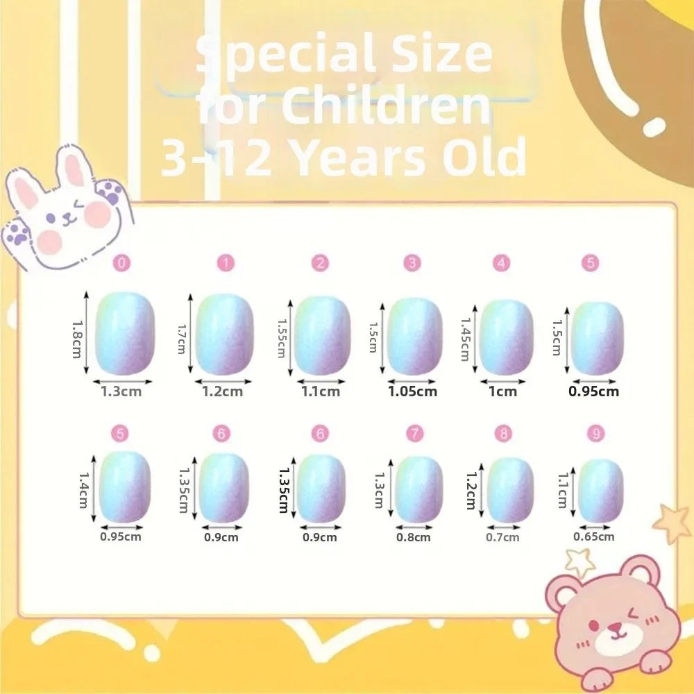 Kawaii Kids Press-On Nails | 120pc Cute Cartoon Fake Nails Kids Press-On Nails QXL