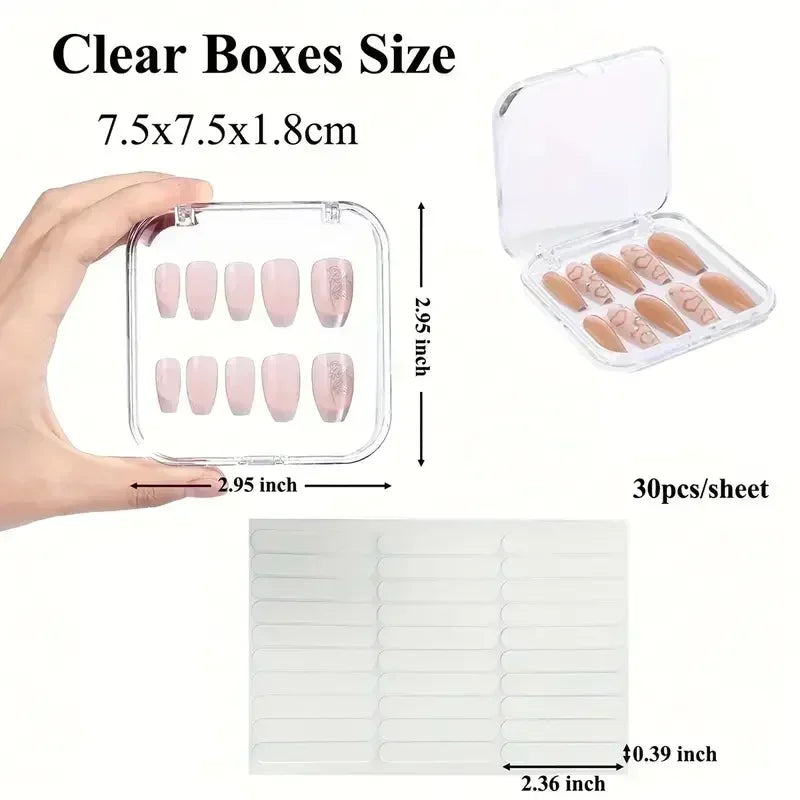 10-Pack Clear Acrylic Press-On Nail Storage Boxes + Adhesive Nail Storage Box QXL