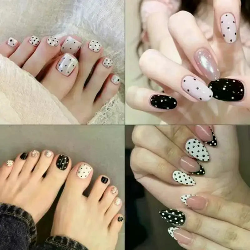 12-Grid Black & White Polka Dot Nail Glitter Sequins Set Nail Art Sequins QXL