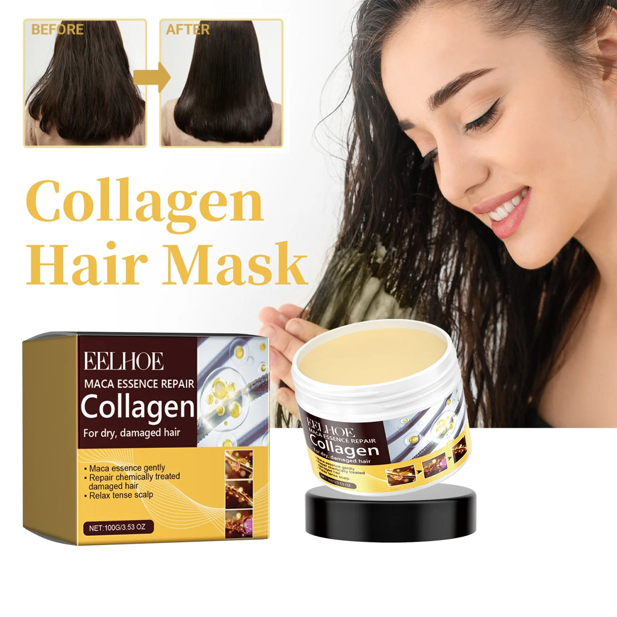 EELHOE Collagen Hair Mask – Moisturize, Soften & Tame Frizz Collagen Hair Mask QXL Pack of 2