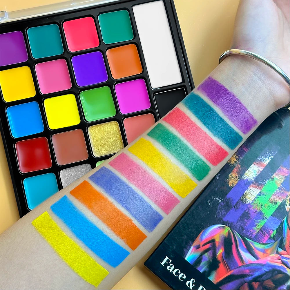 22-Color Oil Face & Body Paint Palette | Halloween Makeup Kit Face & Body Paint QXL