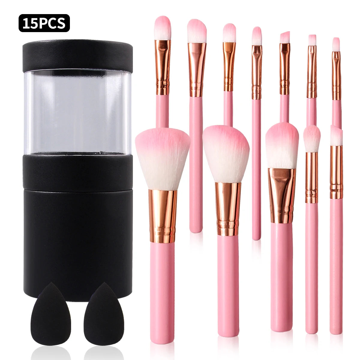 KOSSHOW 15-Pc Makeup Brush Set with Storage Case & Sponges Makeup Brush Set QXL Pink