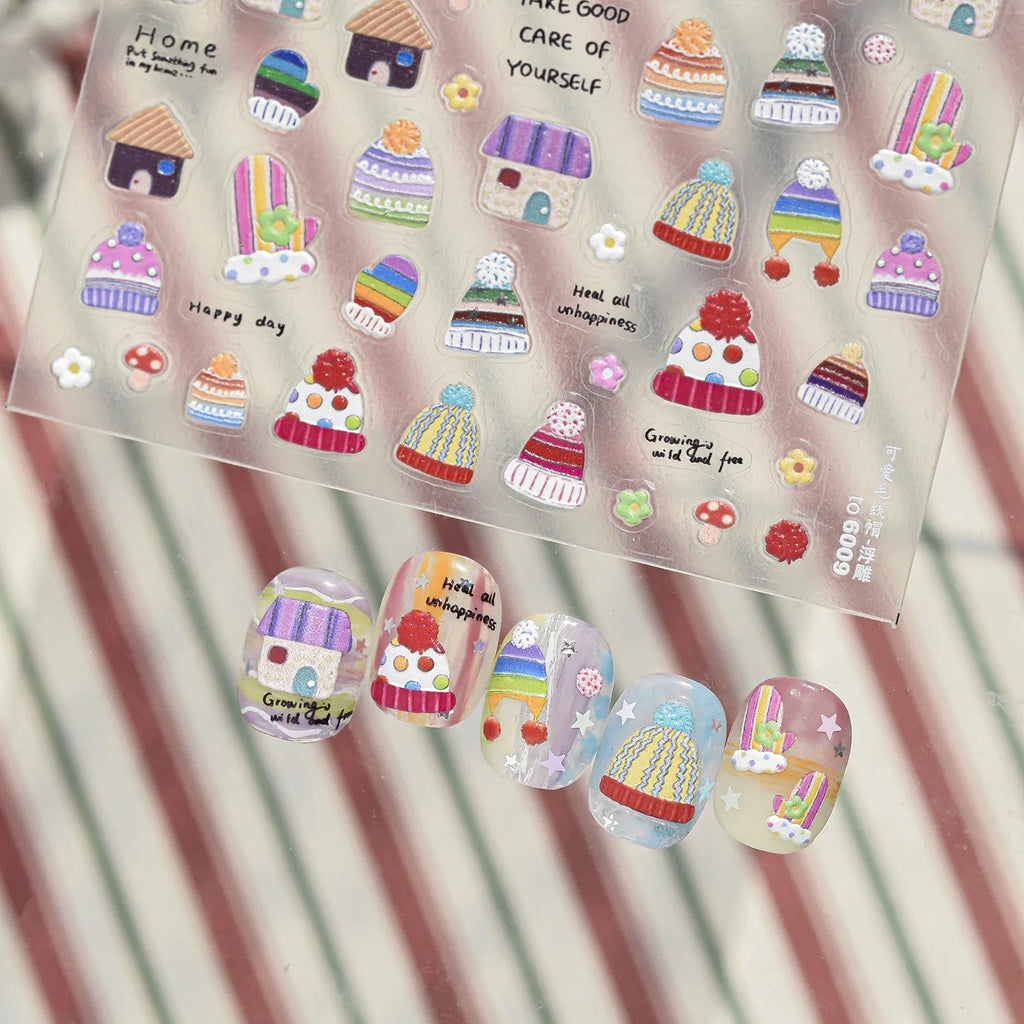 Winter 5D Nail Stickers | Beanie Mushroom Berry Decals Nail Art Stickers QXL