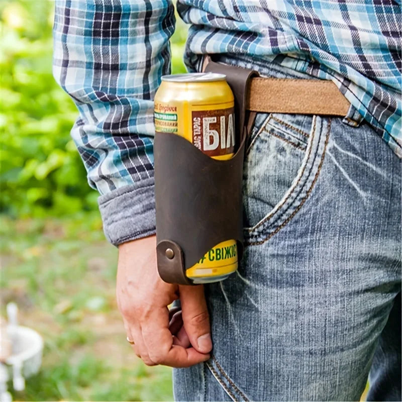 PU Leather Beer Can Holder – Adjustable Waist Belt 330–500ml Waist Belt Holster QXL