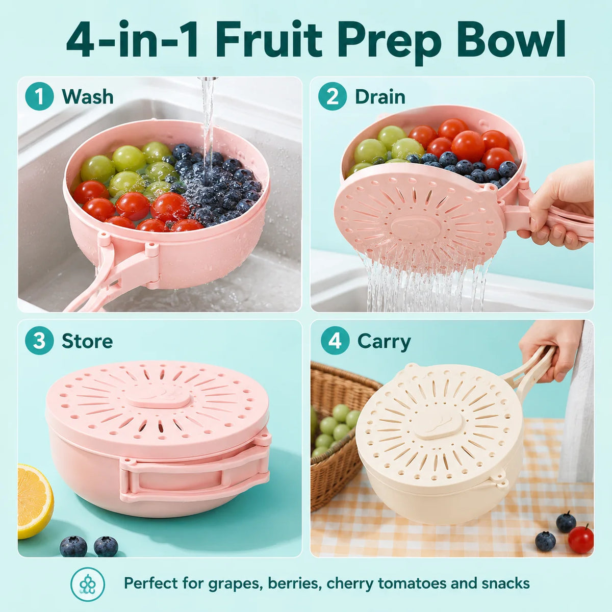 Foldable Fruit Washing Bowl with Drain Lid | PP5 Basket Fruit Washing Bowl QXL