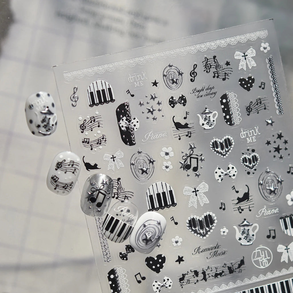 5D Piano Nail Stickers – Retro Music Note & Lace Decals Nail Art Stickers QXL