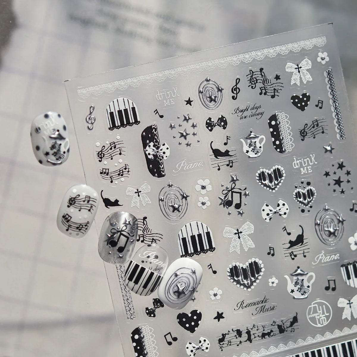 5D Piano Nail Stickers – Retro Music Note & Lace Decals Nail Art Stickers QXL
