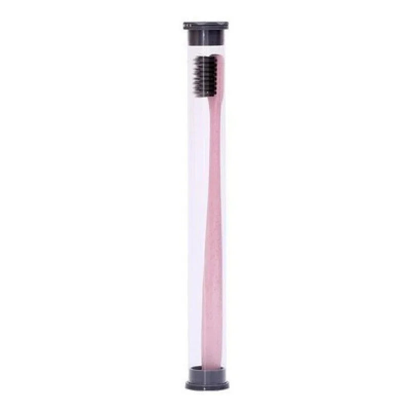 Bamboo Charcoal Travel Toothbrush | Soft Bristle Cylinder Case Travel Toothbrush QXL Pink 1pc