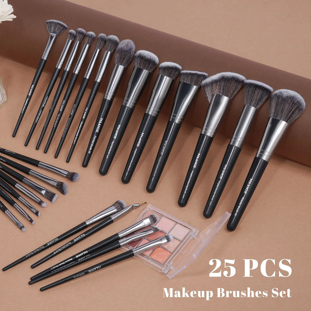 MAANGE 25-Pc Makeup Brush Set | Vegan Gift Box Kit Makeup Brush Set QXL