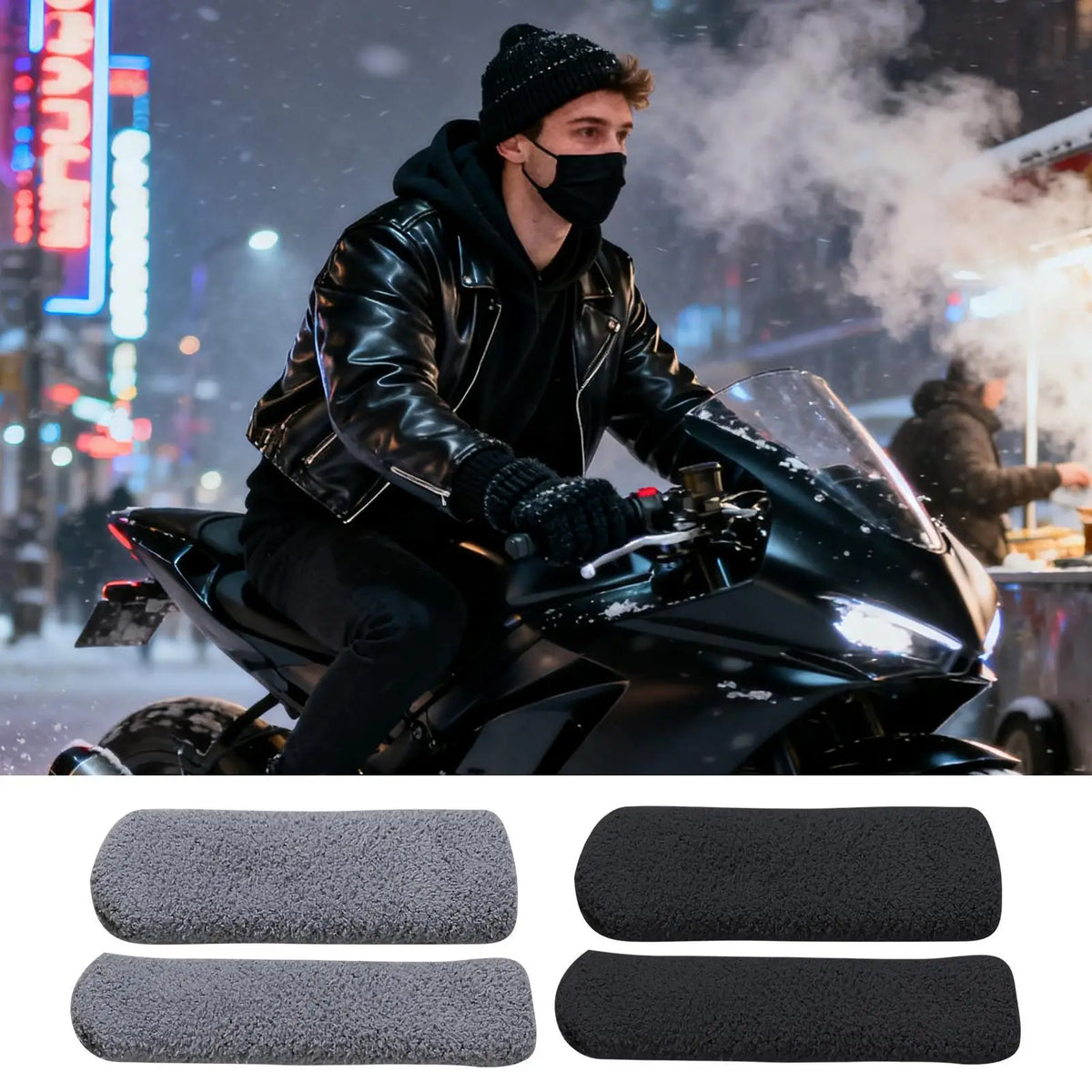 Plush Motorcycle Handlebar & Brake Lever Cover Set | Winter Handlebar Cover Set QXL