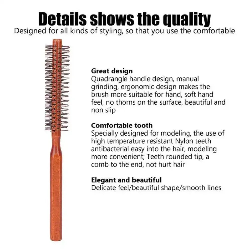 Round Wooden Beard Comb & Hair Brush Roller | Anti-Static Round Hair Brush QXL
