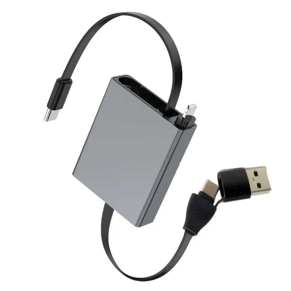 4-in-1 Retractable USB Cable 66W Fast Charging – Type-C & More USB Charging Cable QXL grey