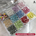 12-Grid Flat Back Rhinestone Nail Art Decoration Box Set Nail Art Rhinestones QXL Multicolor A