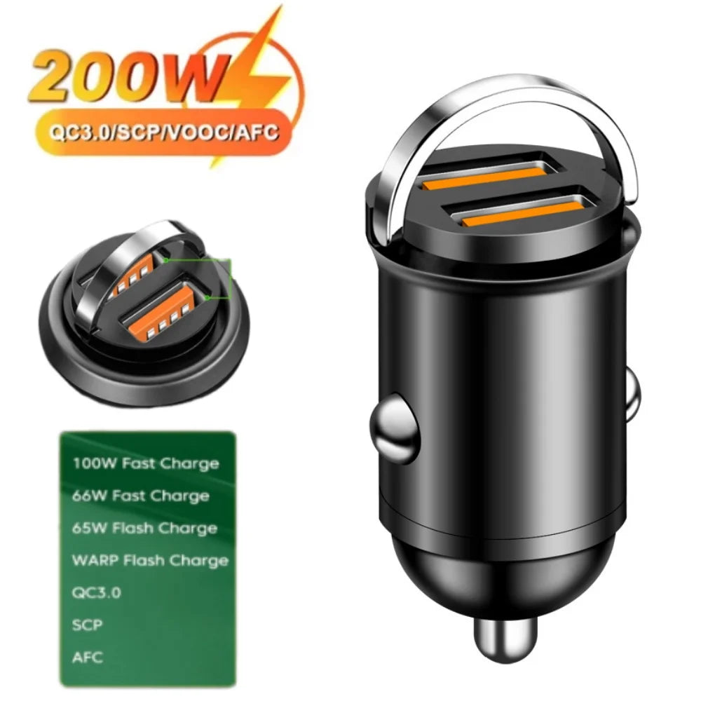 200W Dual USB Car Charger PD QC3.0 Fast Charging Adapter Car Charger Adapter QXL 2USB 200W Orange