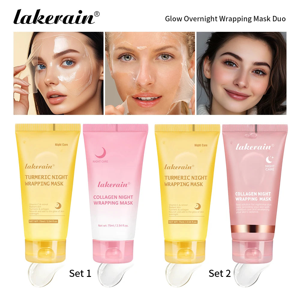 Glow Overnight Wrapping Mask Duo | Turmeric & Collagen, All Skin Overnight Face Mask QXL