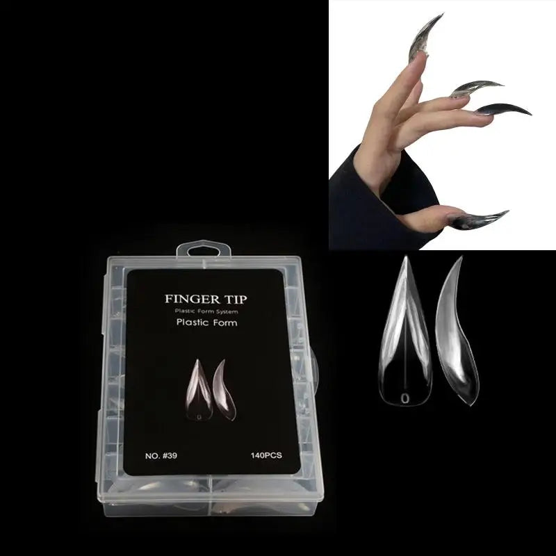 140-Pc Curved Stiletto Nail Dual Forms | 3D Cat Claw Molds Nail Extension Forms QXL
