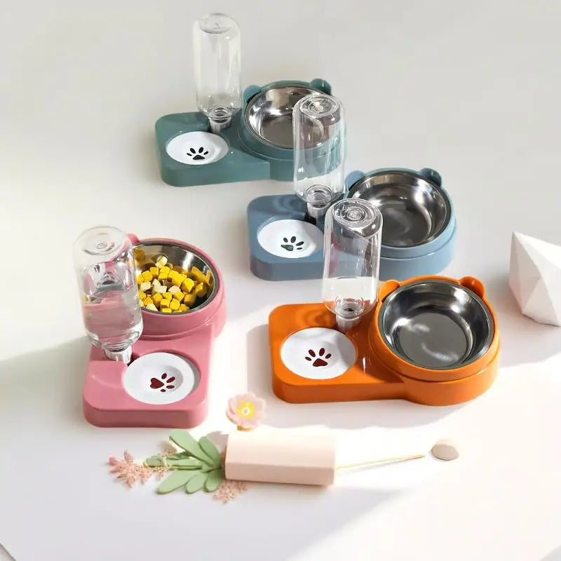 Double Bowl Anti-Spill Pet Feeder | Cat & Dog Food Dish Pet Double Bowl Feeder QXL