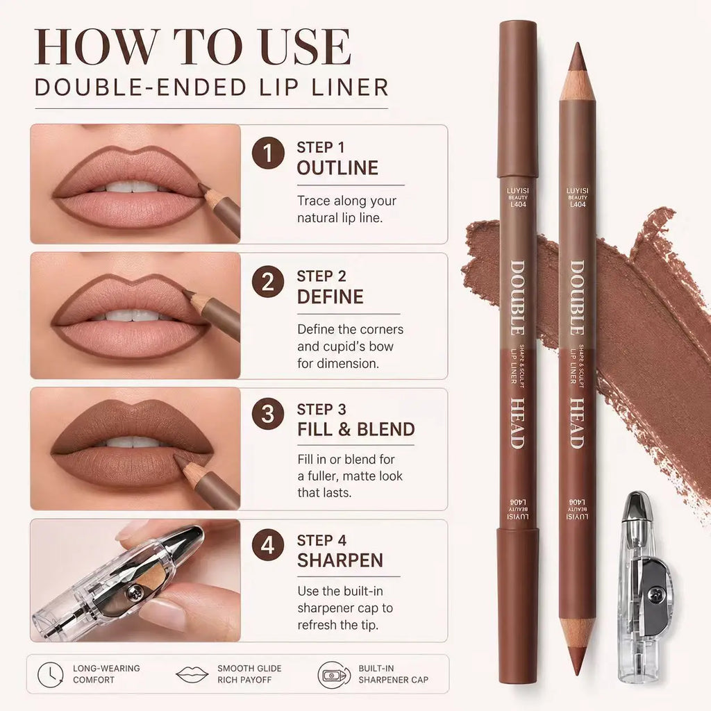 3-Pack Double-Ended Waterproof Matte Lip Liners + Sharpener Lip Liner Set QXL