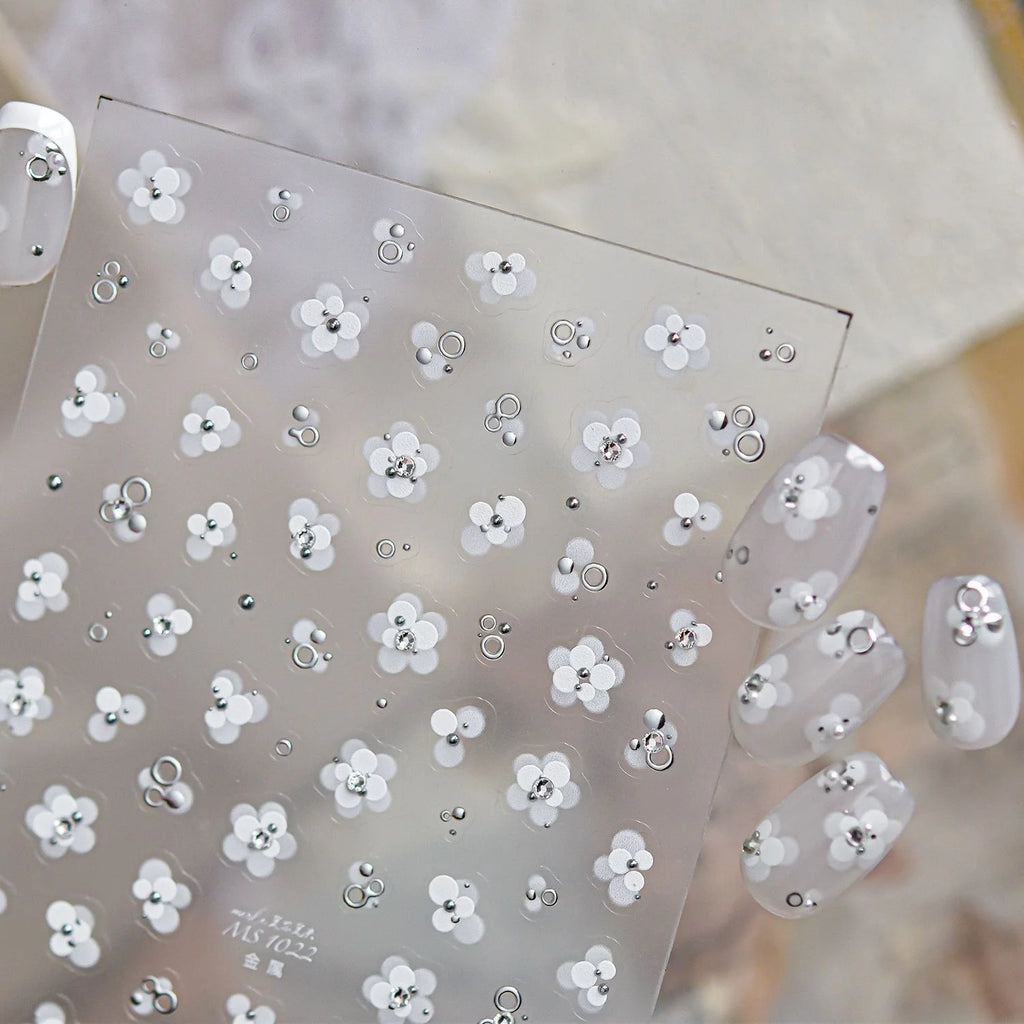 5D French Nail Stickers | Floral Gold Diamond Decals Nail Art Stickers QXL