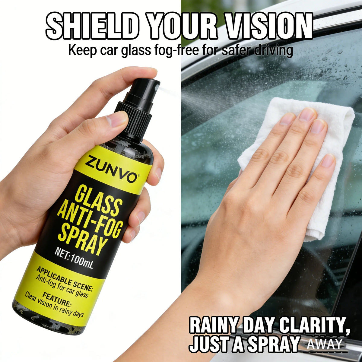 Car Glass Anti-Fog Spray 100ml | Long-Lasting Clear Vision Car Glass Spray QXL