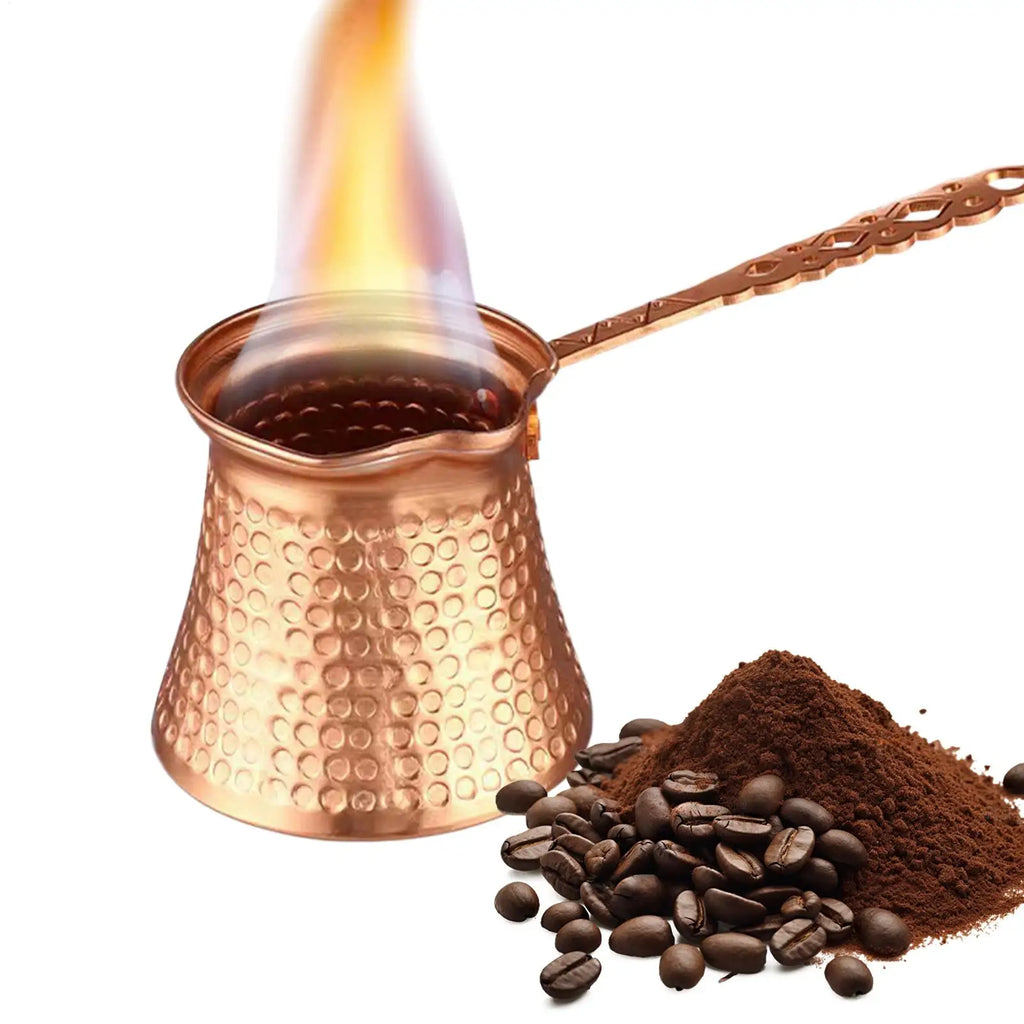 Vintage Turkish Coffee Pot | Long Handle Copper-Plated 600ml Turkish Coffee Pot QXL