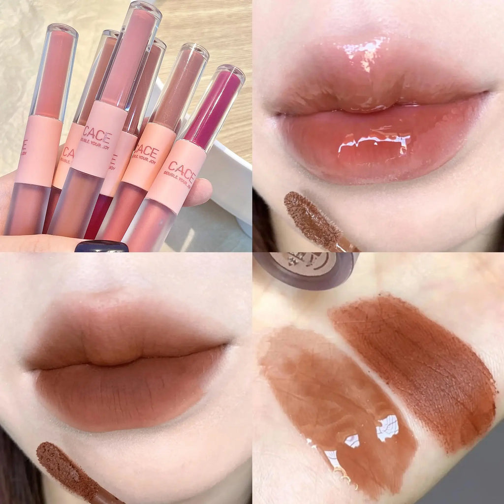 Maxfine Double-End Lip Gloss | Matte Velvet & Mirror Finish Lip Gloss QXL 01