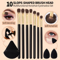 KOSSHOW 10-Pc Horsehair Eyeshadow Brush Set + Puff & Sponges Eyeshadow Brush Set QXL black