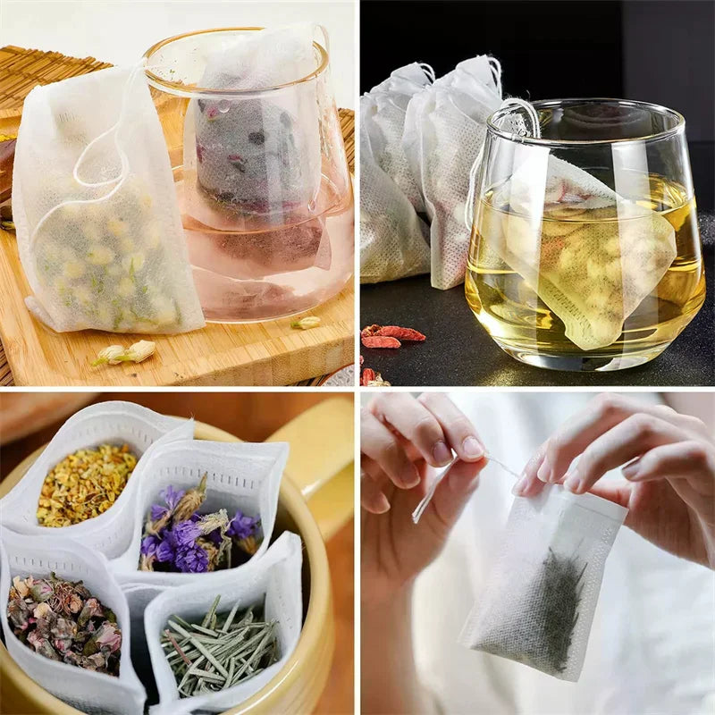 100-Pack Disposable Drawstring Tea Bags | Loose Leaf Filter Tea Filter Bags QXL
