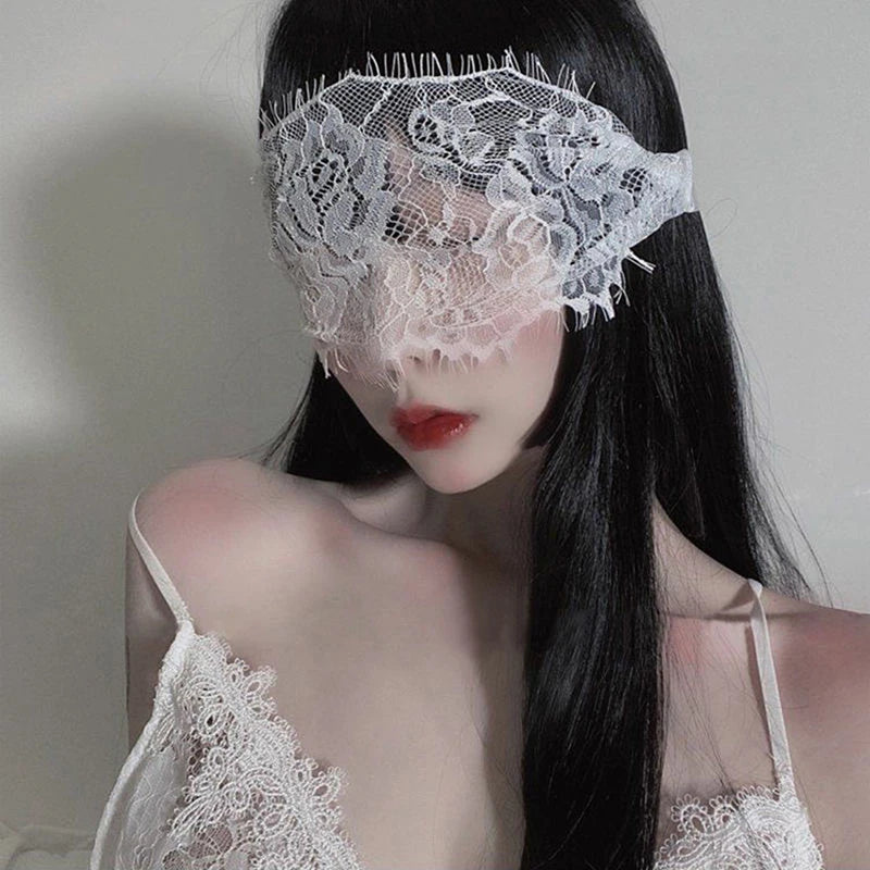 Lace Eye Patch Mask | Silk Cutout Blindfold Black & White Costume Eye Mask QXL