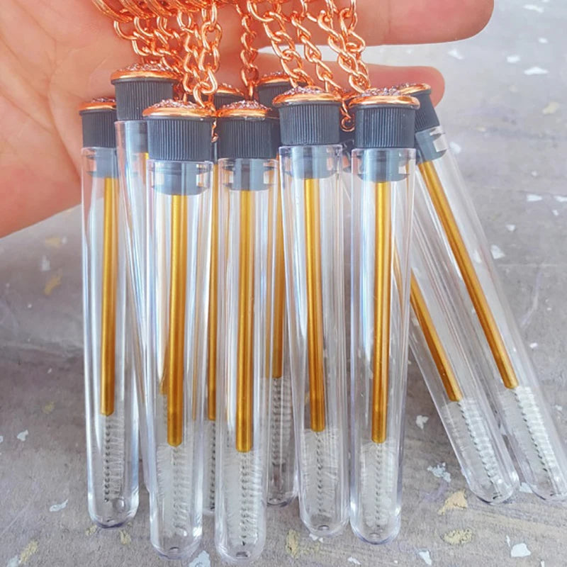 Gold Glitter Lash Spoolie Brush Tube Keychain | Reusable Lash Spoolie Keychain QXL