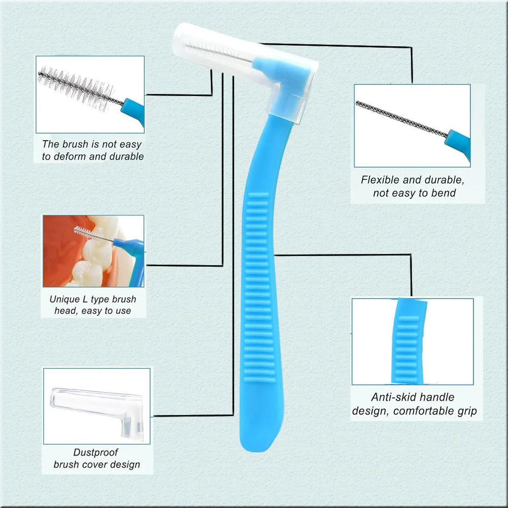 20-Pack L-Shape Interdental Brushes 0.6–1.2mm | Orthodontic Interdental Brush QXL