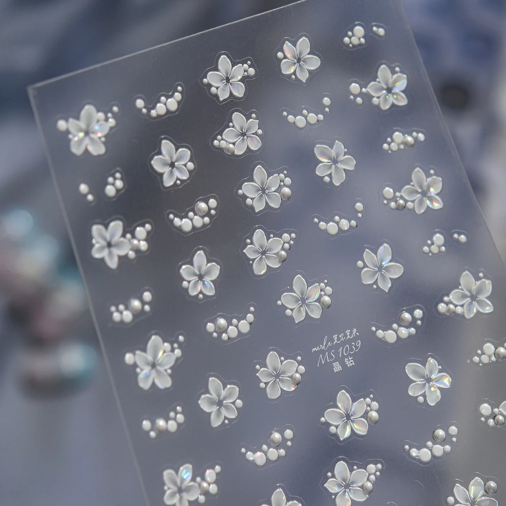 5D Pearlescent Floral Nail Stickers | Iridescent Self-Adhesive Nail Art Stickers QXL